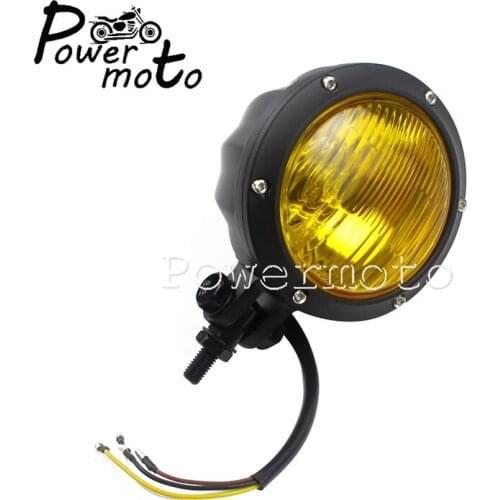 Motorcycle Black Headlight Retro Bullet Amber Lens Front Headlamp Hi/Lo Beam Light For Honda CG Cafe Racer Bobber Chopper Custom