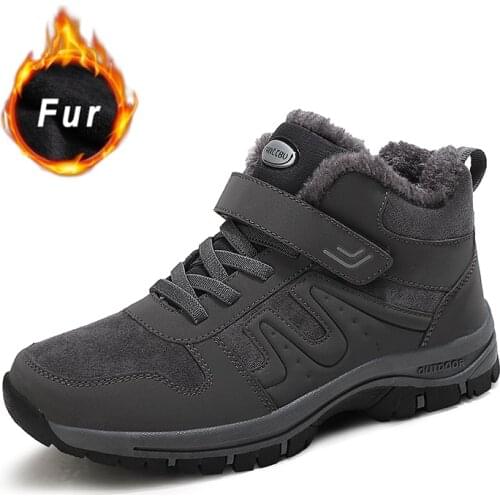 Fur mens boots and womens boots in winter with fur 2021 warm snow boots mens winter work casual shoes rubber ankle boots
