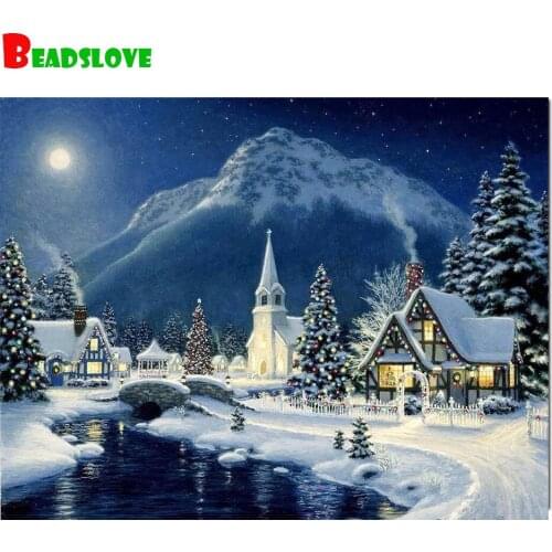 Winter snow house DIY Diamond Embroidery Full Round square 5 D Diamond painting cross stitch landscape home art