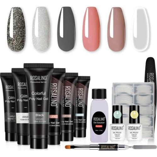 ROSALIND Pure Color Glitter Extension glue set Semi Permanent Crystal Nail Art Design Extension Glue kit Nail polish Gel UV glue