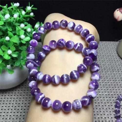 Natural Dream Amethysts Quartz Bracelet Purple Healing Quartz Gem Stone Beaded Charm Energy Women Romantic Jewelry Gift
