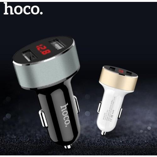HOCO Car phone charger Dual usb car charger LED display USB charger for iPhone Samsung Xiaomi Huawei USB phone tablet charger