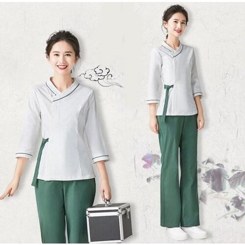 New 2020 Beauty Uniforms Korean Spa Salon Beautician Clothing Nail Massage Therapist Uniform Top Quality Massage Clothing AS304