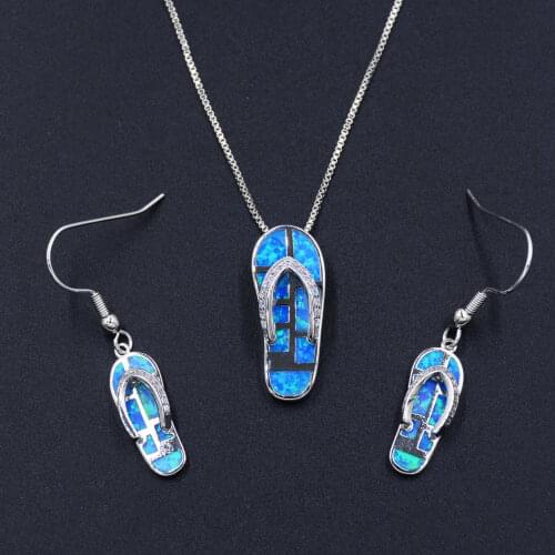 New Arrival Ocean Blue Fire Opal Flip Flop Beach Theme Jewelry Sets Swirl Turtle Cat Starfish Palm Tree