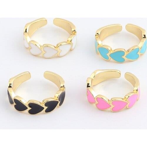New Colorful Enamel Heart Surrounded Lovely Stacking Rings for Women Minimalist Gold Rings for Best Friend Cute Heart Ring