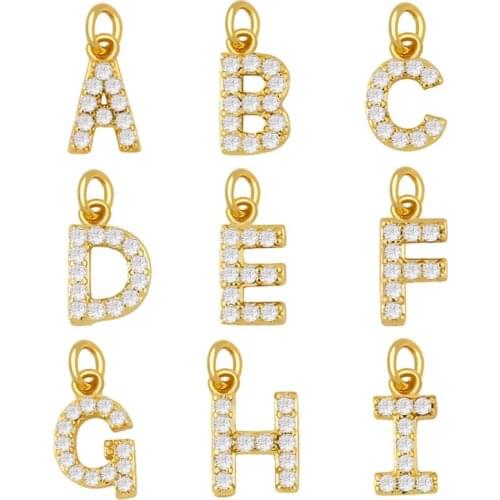 OCESRIO Gold Cubic Zirconia Crystal 26 Letter Charms Pendants for Women Necklace Earring Jewelry Accessories pdta062