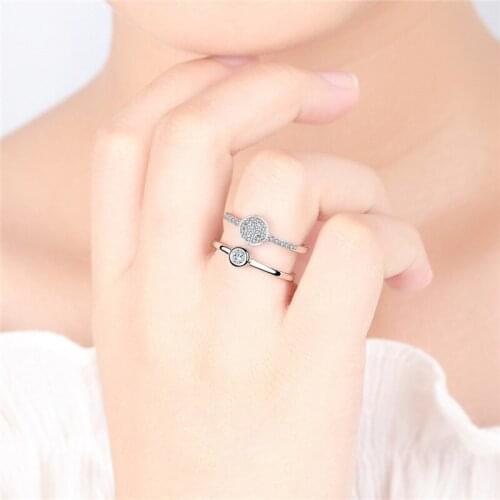 Charm Lady Silver 925 Women Finger Rings Jewelry Double Layer CZ Round Female Bride Wedding Accessories Girls Rings Adjustable