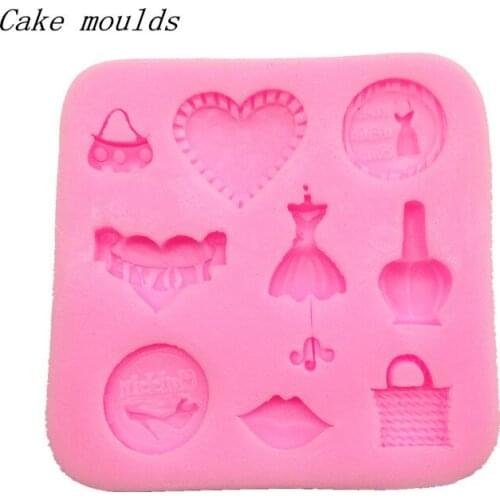 Wholesale Silicone mold K068 Mini woman dress heart Lips bag shape clay mold decoration fondant cake
