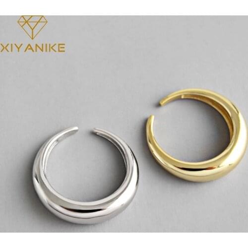 XIYANIKE 925 Sterling Silver Opening Ring Classic Simple Geometric Arc Handmade Jewelry Gifts for Women Size 16.9mm Adjustable