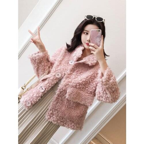 Sheep shearing coat womens short Kara curly fur one 100% Lamb Fur grass stand collar 2021 coat