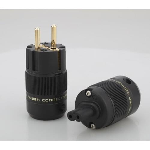 Pair Audiocrast Gold plated Figure 8 C7 & Schuko Power Plug hifi Audio speaker amplifier AC Power cord IEC