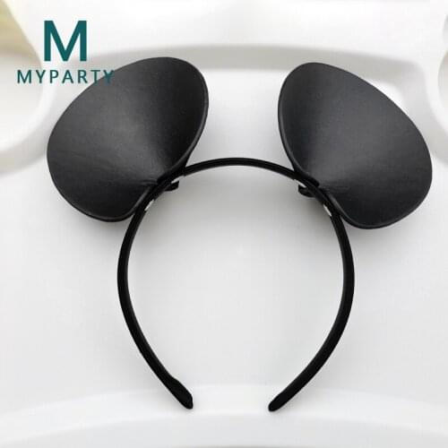 Harajuku Punk PU Leather Headband Women Goth Sexy Cute Black Mouse Ears Headwear Cosplay Erotic Cat Ears Hair Fetish Accessories