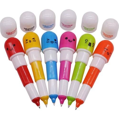 Hot sale 6 Pcs Cartoon Colorful Flexible Ballpoint Pen Korean Stationery Creative Gift School Supplies Capsule Ballpoint Pen