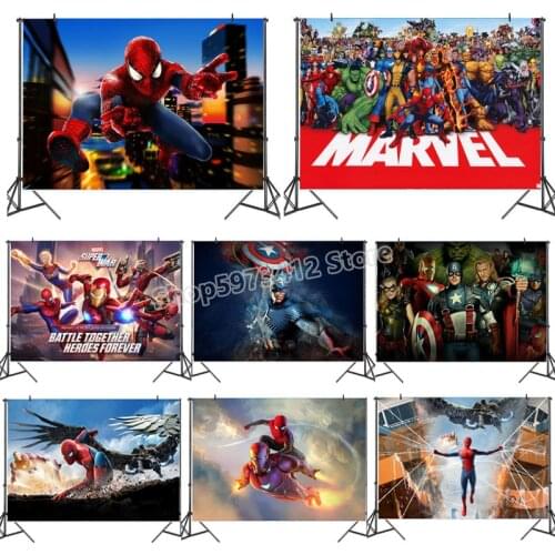 Marvel Party Backdrops Spiderman Iron Man Wall Backdrop Party Favors Decoration Cloth Room Background The Avengers Kids Gifts