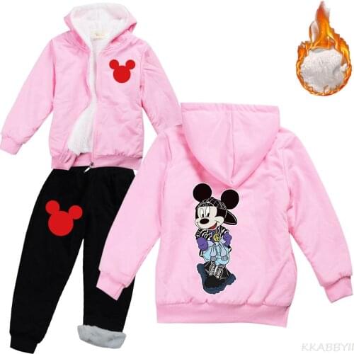 Mickey New Hoodie Spring Winter Set Cotton Childrens Hoodie And Pants Two Piece Boy Girl Clothing