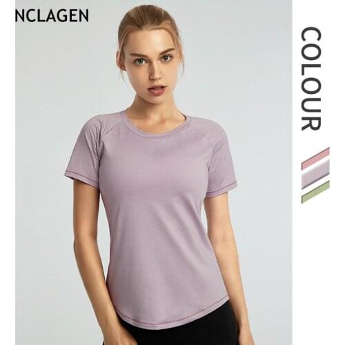 NCLAGEN Sports Top Womens Sports T-shirts Short Sleeve Dry Fit Loose Fitness Top Running Workout Elastic Gym Breathable Shirts