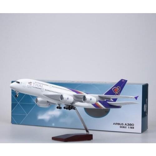 1/160 Scale 50.5CM Airplane Airbus 380 A380 Thailand THAI Airline Model Base with light Wheel Diecast Plastic Resin Plane Toys