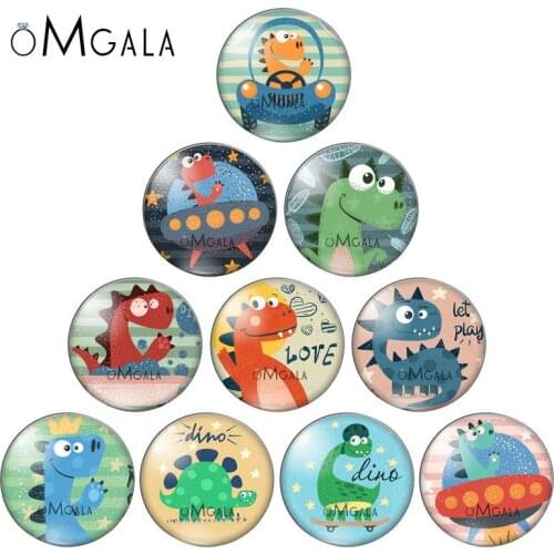 Cartoon Art Painting Dinosaurs Animals 10pcs 12mm/18mm/20mm/25mm Round photo glass cabochon demo flat back Making findings