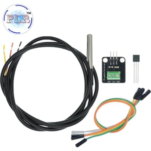 10PCS DS18B20 Temperature Sensor Module Kit Waterproof 100CM Digital Sensor Cable Stainless Steel Probe Terminal Adapter