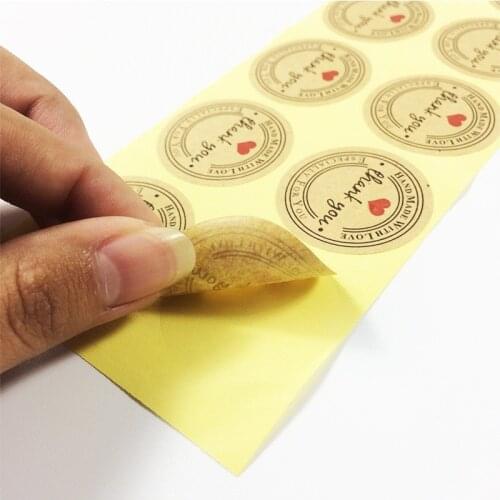 100PCS/Lot Retro Kawaii HANDMADE "Thank you" Round Kraft Seal sticker For handmade products Vintage "Handmade with Love" Label