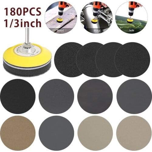 180pc 1/3 Inch 60-10000 Grit Sandpaper Sanding Disc Wet Dry Sander Sheets with Sanding Buffing Pad Grinding Abrasive Sanding Set