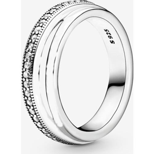 2021 New Free shipping Authentic 925 Sterling Silver Triple Band Pave Rings For Women European Original DIY Jewelry S925 Ring