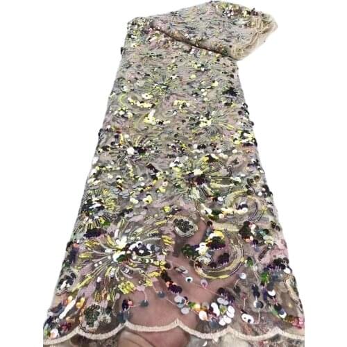 2021 Handmade Heavy Sequins Lace African French Tulle Lace Fabric High Quality Ghana Lace Nigerian Lace Fabrics For Party Dress