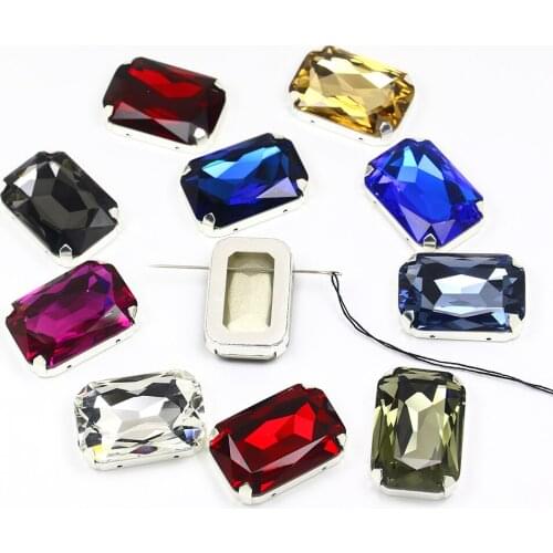 27*18mm 30pcs Octagon glass Sew On Rhinestone With Setting Point Back sewing Rhinestones For Needlework Clothes Shoes Bags