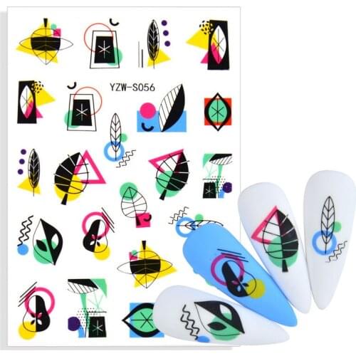 3D Stickers for Nails Abstract Face Leaf Geometric Pattern Valentine Adhesive Gel Polish Slider Foil Manicure Accessory