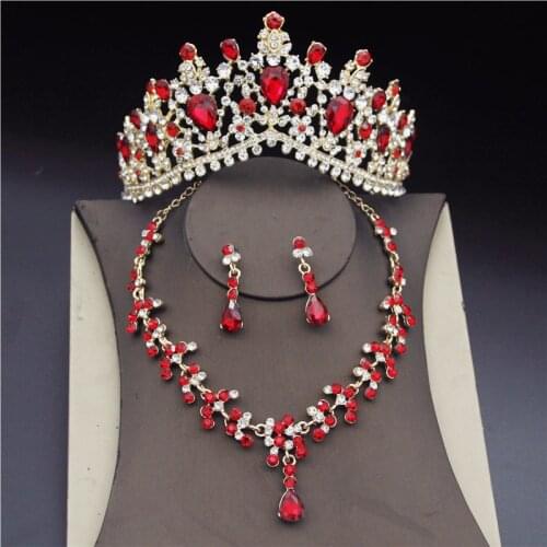 Baroque Wedding Jewelry Sets for Women Bridal Tiaras and Crowns Necklaces Earrings Set Gorgeous Crystal Rhinestone Necklace Sets