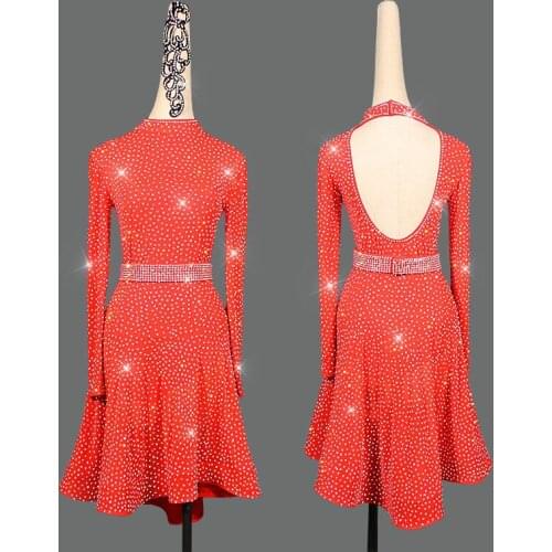 Shiny Rhinestones Latin Dance Dress Women Performance Competition Costume Female Sexy Professional High-end Latin Dance Skirt