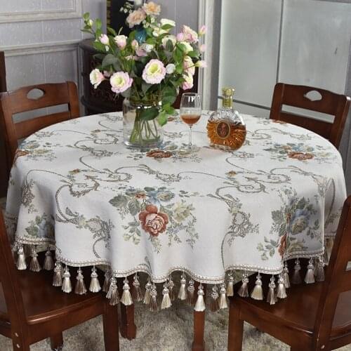 European-Style White Tassel Large round Table Tablecloth Light Color Large Elegant 150cm Living Room Thick Household Tablecloth