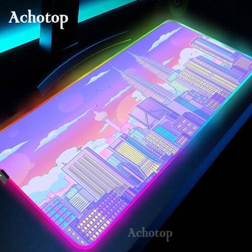 RGB big gaming mousepad anime beautiful scenery with USB port LED lighting big keyboard desk mat waterproof non-slip rubber base
