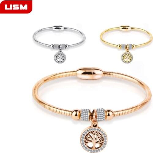 2019 Tree of Life Stainless Steel Bracelets for Women Magnet Charm bracelet 3 colors Jewelry pulseras acero inoxidable muje