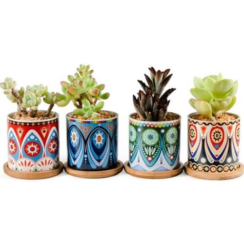 Nordic Style Floral Mandala Flower Pot Green Plant Container Home Garden Decoration Balcony Decor Breathable Fleshy Planter Vase