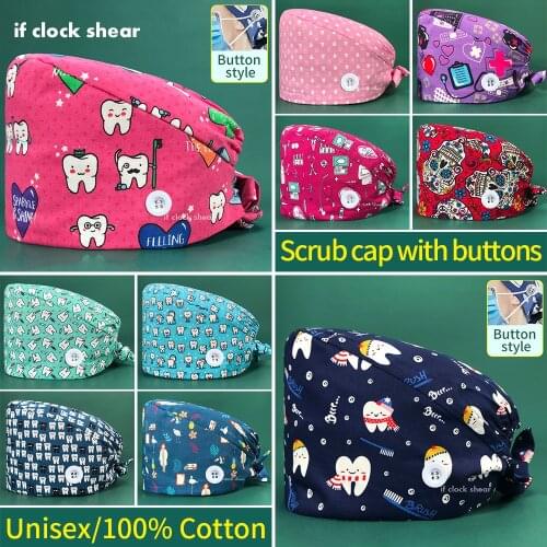 Tooth printing Pet grooming work hats lab dustproof hats Elastic scrubs caps tooth beauty store scrubs caps with sweat-absorbent