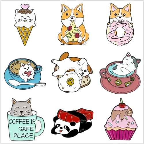 Animals Foods Enamel Pins Cute Dog Badges For Clothes Drink Jewelry Collar Brooches Gifts Accessories For Kids Friends Bags