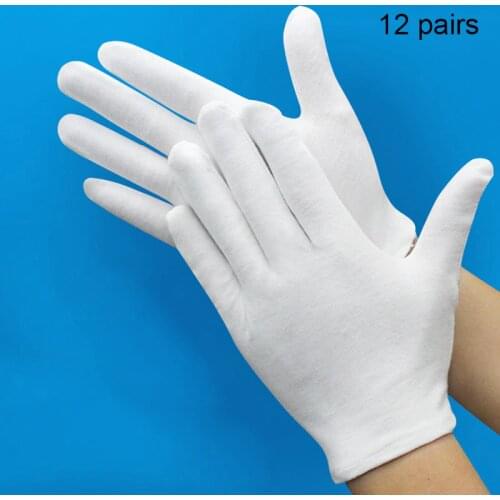 12 Pairs Cotton White Soft Gloves Inspection Costume Jewellery Handling Work Etiquette Hands Protector Gloves Cycling Gloves