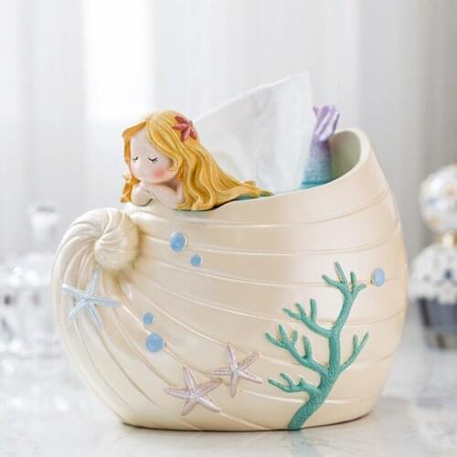 Exquisite fairy tale mermaid resin roll paper box Cute cartoon mermaid roll paper home decoration storage box
