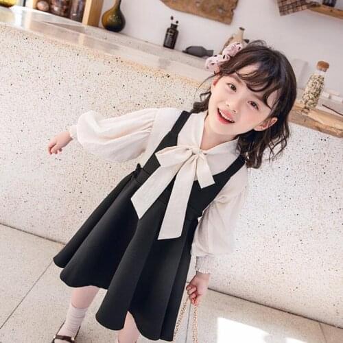 2020 Spring Autumn Clothing Set School Girls Baby Toddler Kids Clothes Blouse + Strap Dress 2 Piece Girls Clothing Sets JW5036