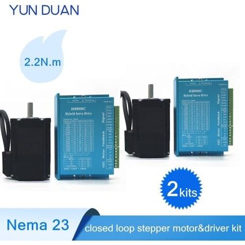 2kits 2.2 Nm nema 23 closed loop stepper motor kit with driver 2 phase hybrid encoder simple servo 57mm motor
