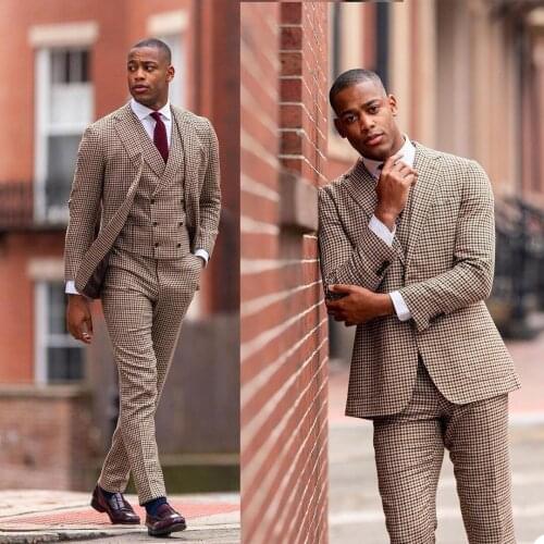 Handsome Streetwear Plaid Men Tuxedos Custom Made 3 Pieces Check Suits Smart Casual Business Party Prom Blazer Coat