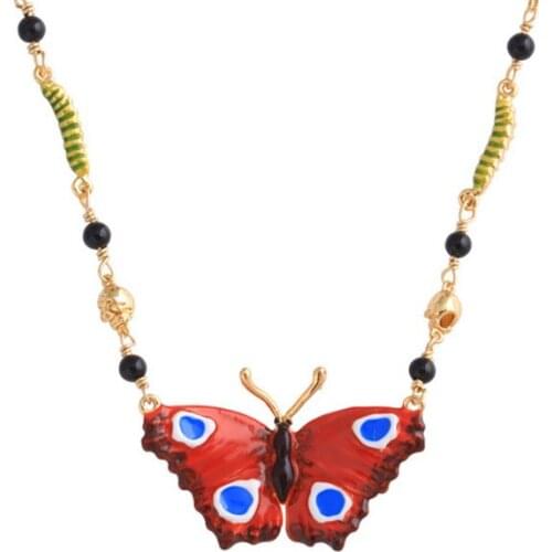 European and American Creative Red Enamel Butterfly Necklace Explosion Style Fashion Personality Personality Clavicle Chain Item