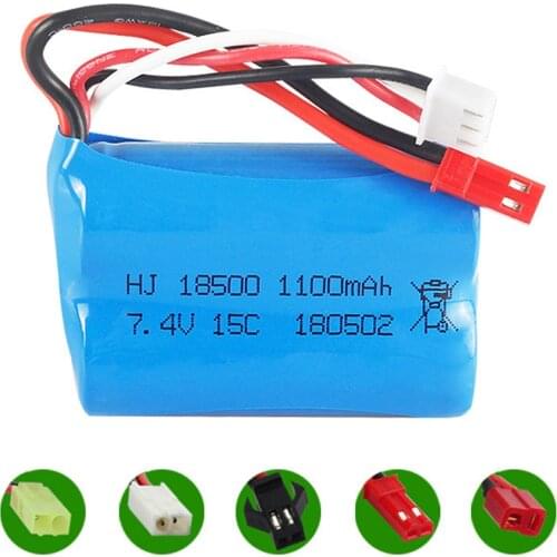 7.4V 1100mAH 15C Lipo Battery For Remote control helicopters cars boats trains toy accessory 7.4 V 18500 toy battery SM/JST Plug