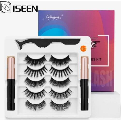 ISEEN Magnetic Eyelashes 3D Mink Natural False Eyelashes Magnet Eyeliner Fake Eyelash Waterproof Long Lasting Lashes Makeup