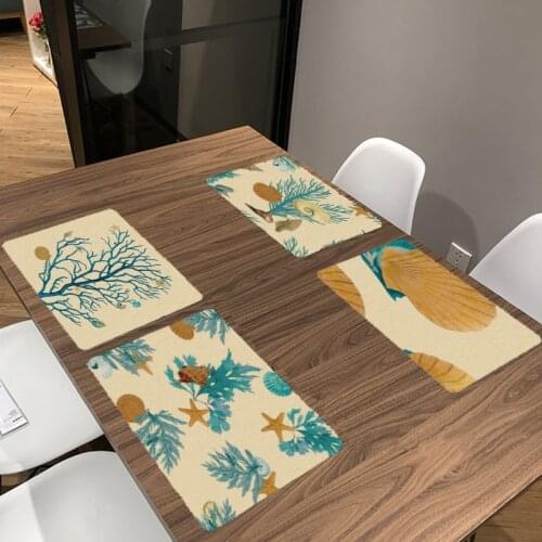New Sea Coral Table Mat Seashells Clams Napkins Cotton Placemat Kitchen Decoration Starfish Dining Accessories Tablecloth Cover