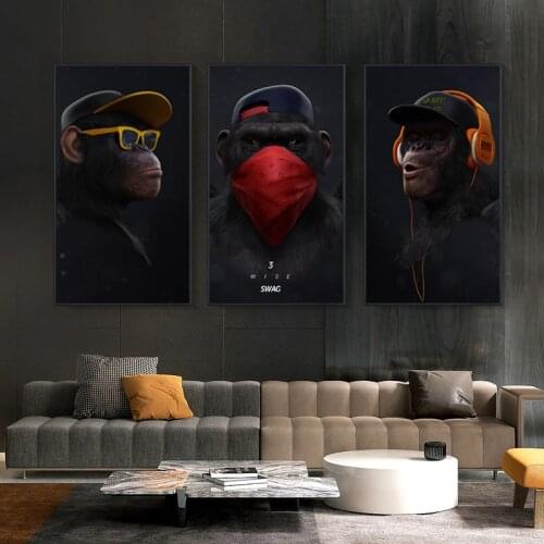 Monkeys Wear Hats Earphones Art Decor Canvas Paintings For Living Room Decoration Wall Art