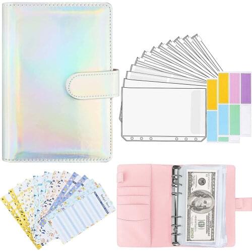 A6 PU Binder Cover with Binder Zipper Pockets,Expense Budget Sheets,Sticker Labels,for Budget Money Saving Cash Envelopes System