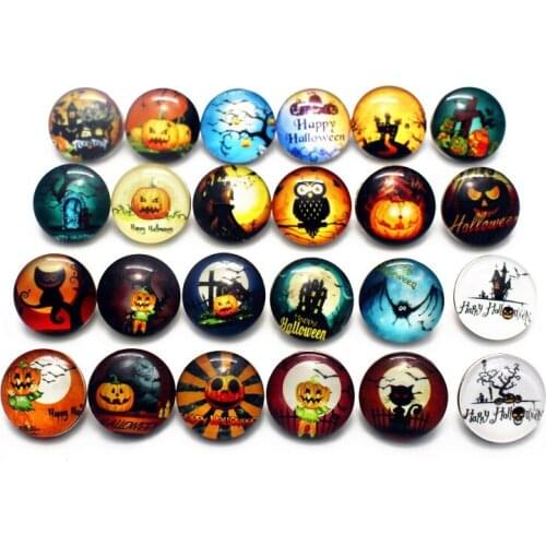 Mix 12pcs/lot glass Halloween snap buttons 18mm leather clasp snap button Bangles snap bracelet jewelry