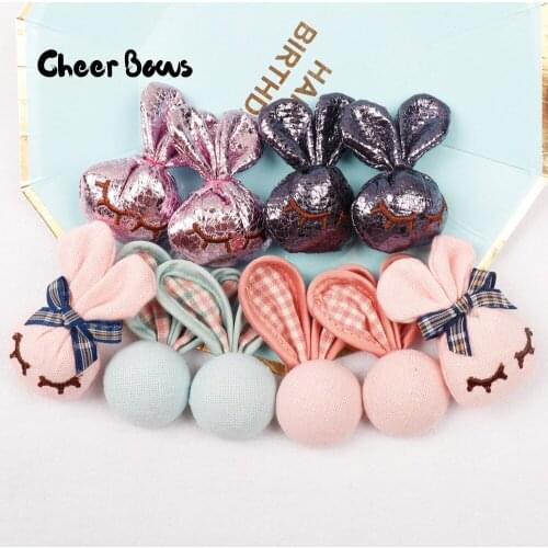 5Pcs Cotton-filling Patch Flat Buttons Cute Rabbits Buttons For DIY Toy Cloth Girl Hair Clips Accessories Decorative Ornaments